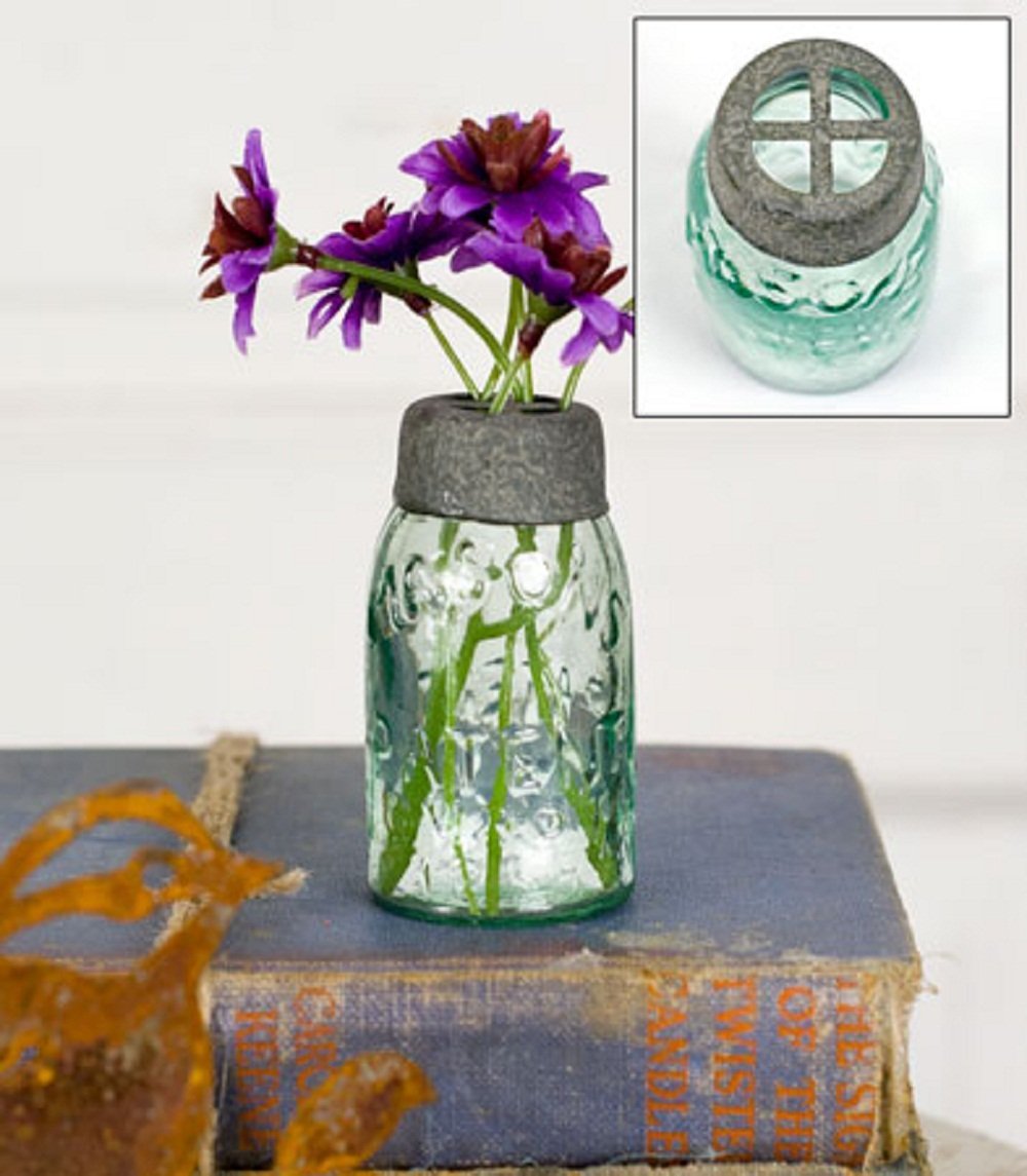 CTW Home CollectionMini Mason Jar With Flower Frog , 2.5-inches Height, Multicolor