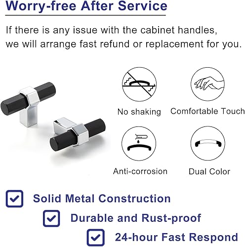 Miniatura 10 de ASKANO AK1310 - Paquete de 5 pomos para gabinete de cocina, color negro y níquel, con barra hexagonal, manija moderna, herrajes sólidos para cajón,