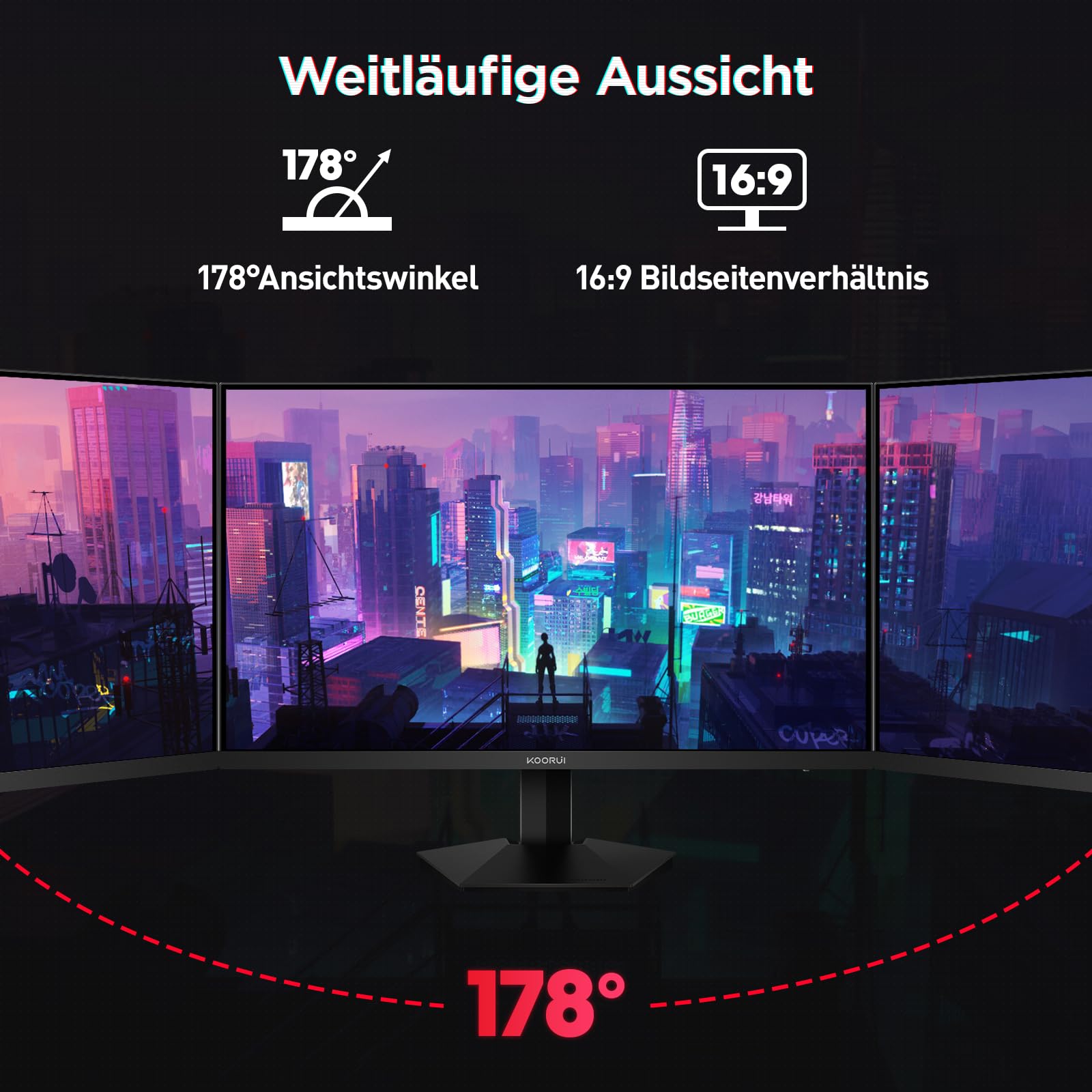 KOORUI G2421V 24 Zoll Gaming Monitor, 1ms 180Hz Fast IPS QHD 2560x1440 HDR400 Adaptive Sync HDMI2.0 DP1.4 VESA 75x75mm