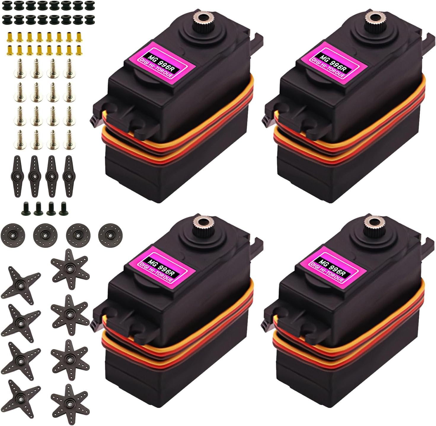 MG996R 360 Degree Continuous Rotation Servo Motor 12KG Torque Metal Gear for Robotics RC Car UNO Rduino DIY Project with 3-Wire Connector - Pack of 4-image-35