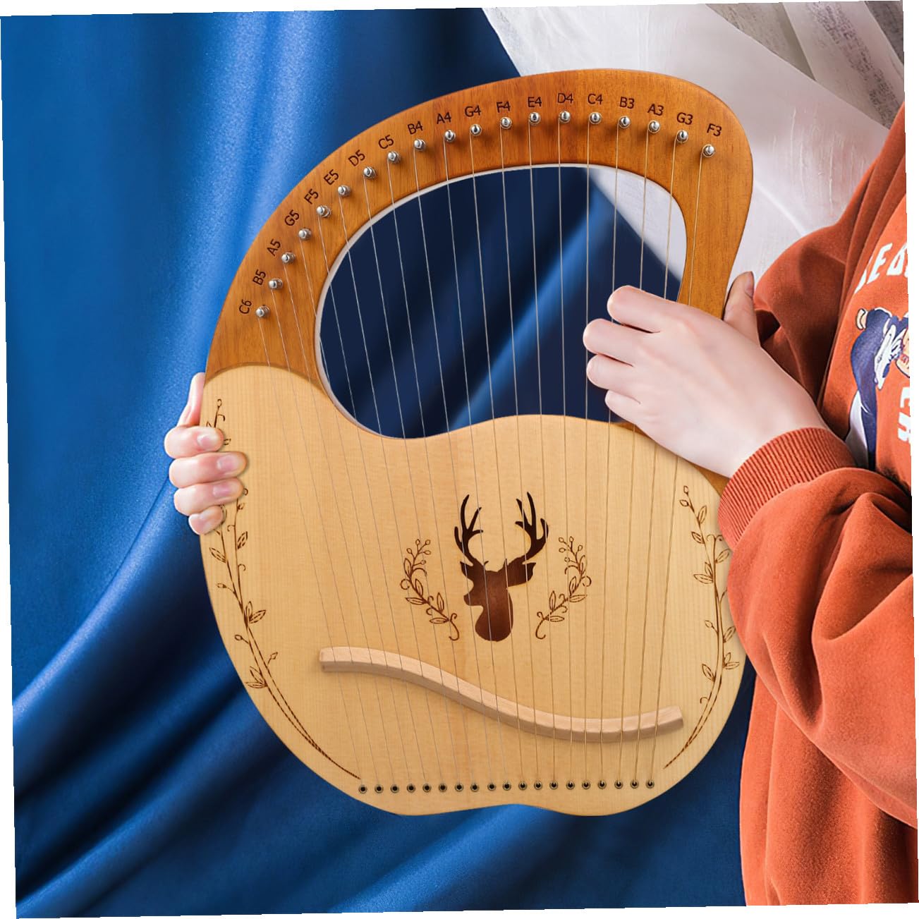 TOYANDONA Set di Lira a 19 Corde e Borsa, Strumento Musicale per Principianti in Legno con Chiave di Accordatura con Bordi Arrotondati e Effetto Fischio Continuo