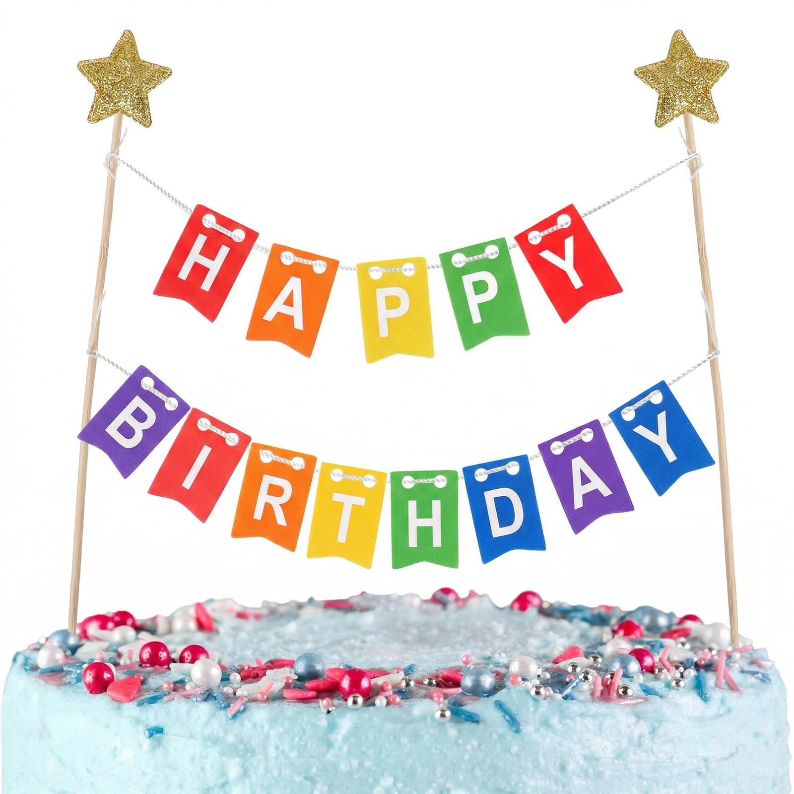 Ymapinc Mini Happy Birthday Banner,1 Set Happy Birthday Cake Topper, Cake Bunting Decorations, Cakes Decorations for Boys Girls Party