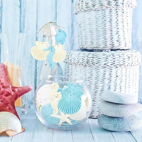 Miniatura 3 de 30 piezas de adornos de estrella de mar de resina, caballito de mar, erizo de mar, concha y conchas marinas con cuerda para árbol de Navidad,