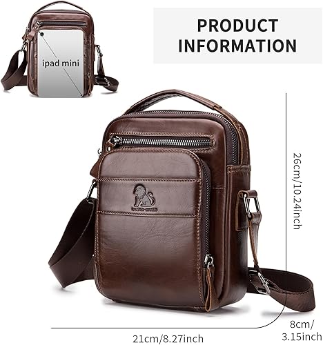 Miniatura 4 de BAIGIO Bolso bandolera de cuero genuino para hombre, bolso de hombro pequeño, bolso de mensajero para hombre, bolso para iPad, bolsa de viaje de