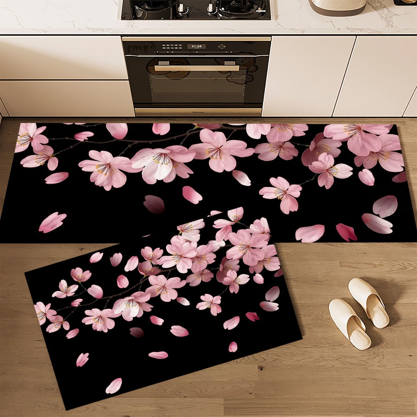 Alfombras de Cocina Antideslizantes y Lavables con Diseño de Pétalos de Cerezo DUOTCYELE