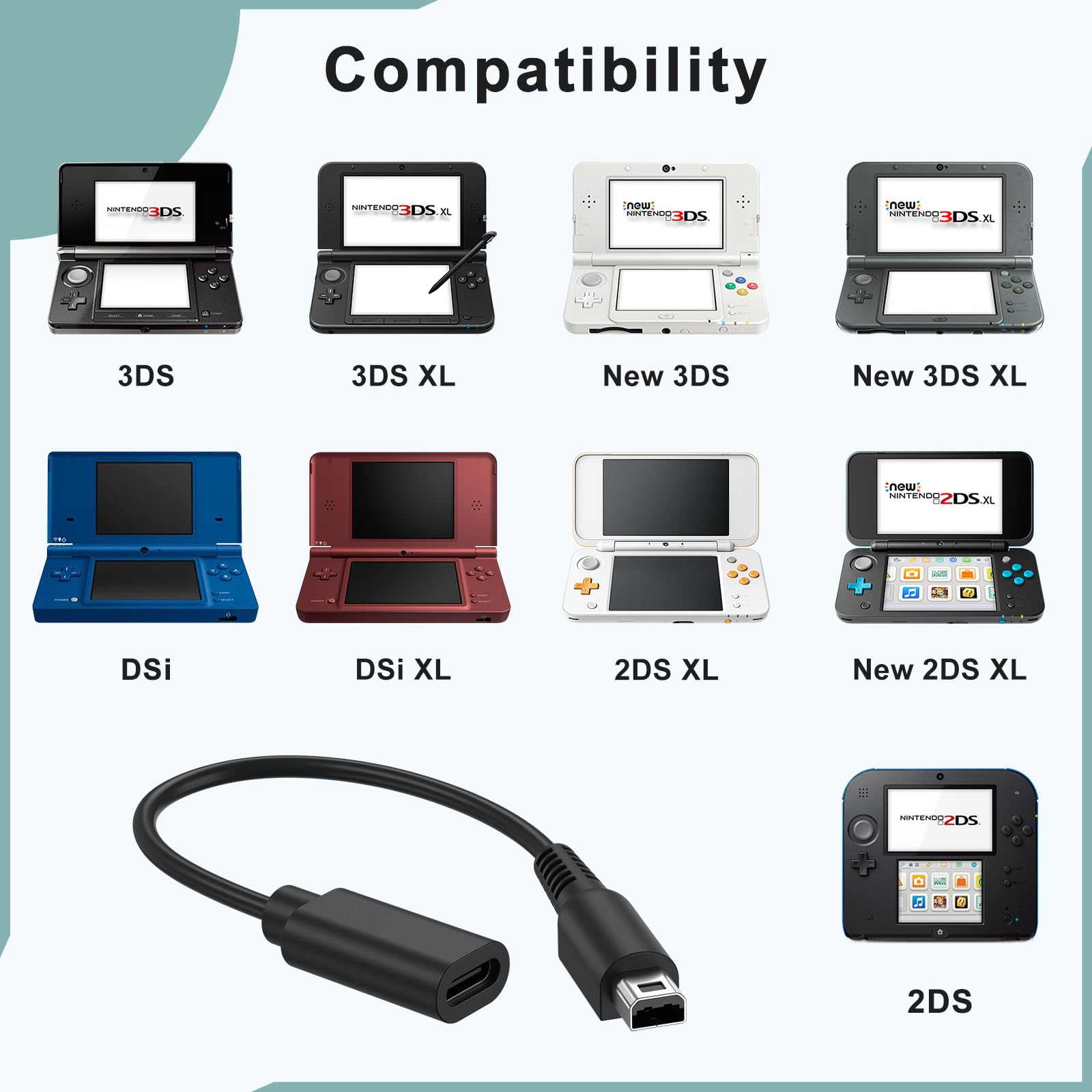 Dual Mode USB-C to 3DS/2DS/DSi Charger Cable, Fast Charging Adapter Support USB-A to C & USB-C to Cable-5.9 inch - 3
