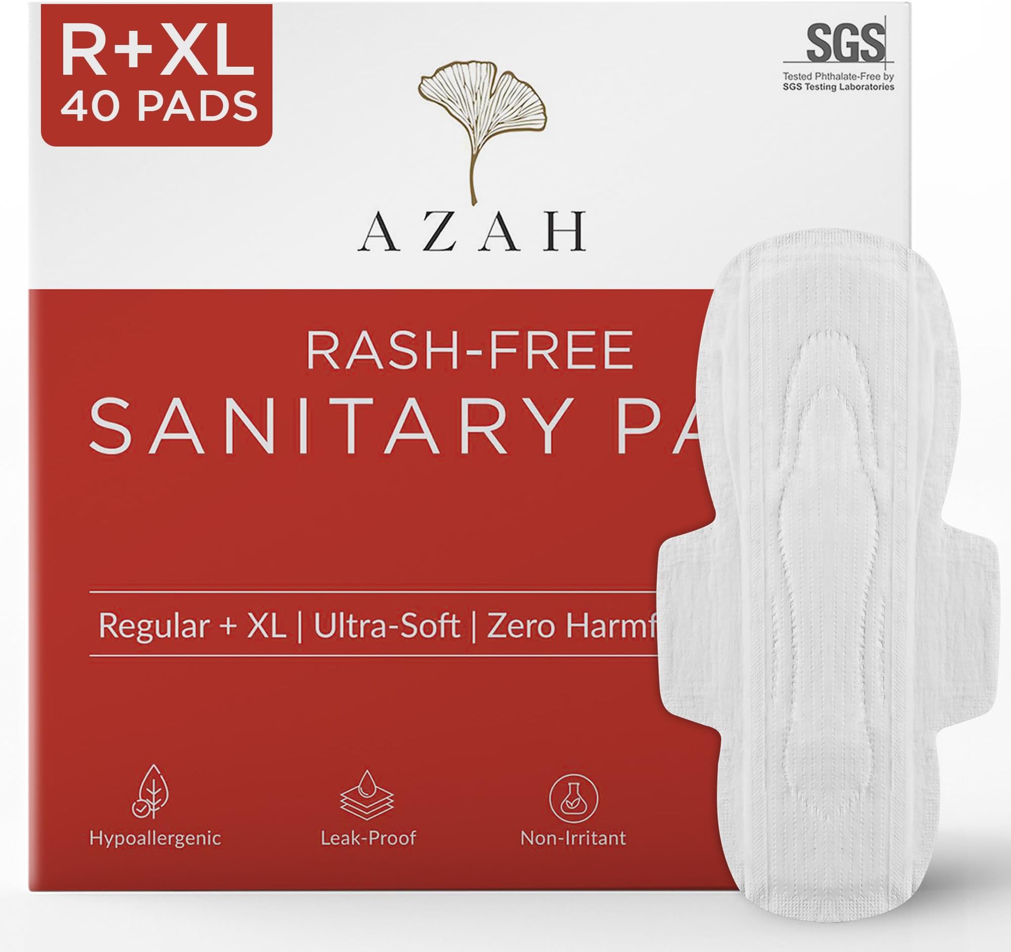 AZAH Sanitary Pads for Women (20 Reg + 20 XL) [Pack of 40] 100% Rash-Free sanitary napkins | 3x More Absorption, Cottony Soft and Dry Top Cover for heavy Flow | Toxin Free, Locks Odour, Leak-Proof
