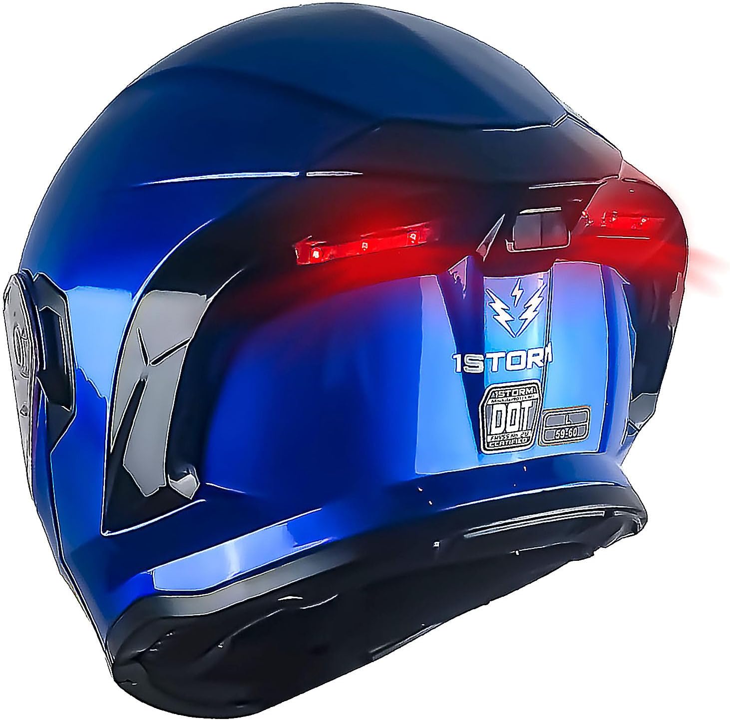 1Storm New Motorcycle Bike Modular Full Face Helmet Dual Visor Sun Shield with Rechargeable LED Tail Light: LED-X90 Glossy Blue