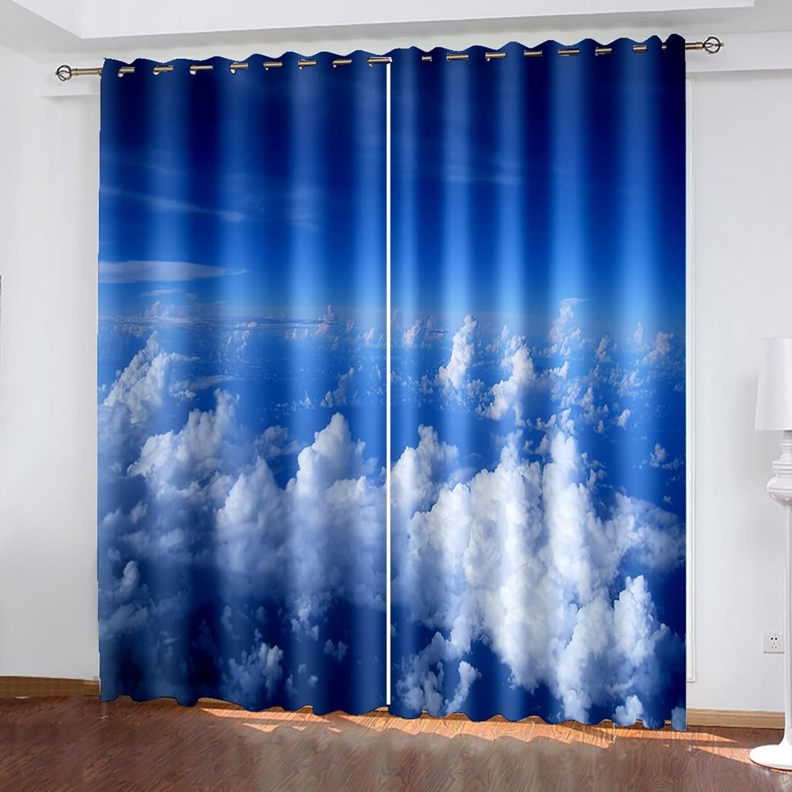 Rideau Occultant Thermiques, Ciel Bleu et Nuages Blancs Rideaux Salon Moderne Occultant Rideau Chambre, Bleu Blanc, 214x183cm