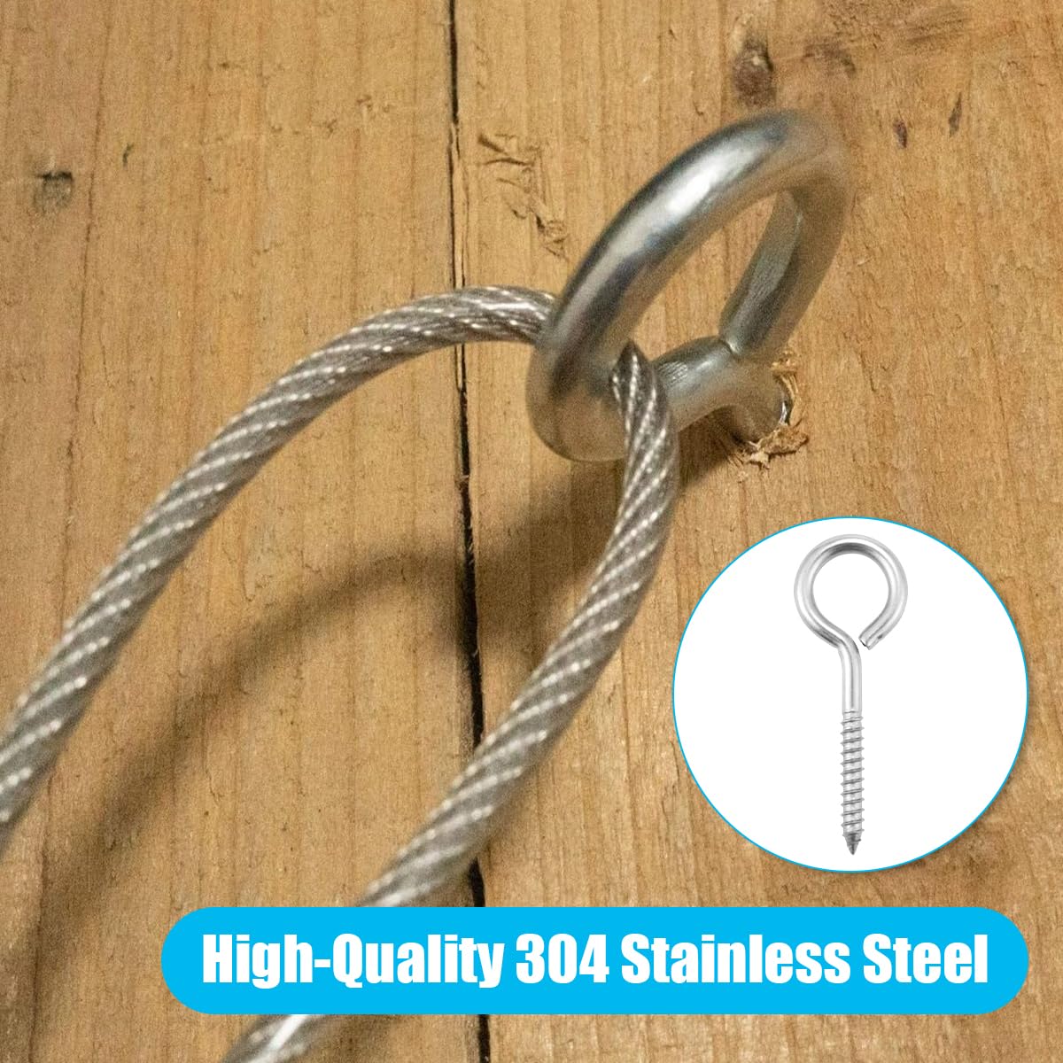20 sztuk śrub oczkowych M5 x 65 mm, Heavy Duty 304 | oczka śrubowe ze stali nierdzewnej z 20 kołkami, wytrzymałe śruby oczkowe, srebrne śruby oczkowe, śruby oczkowe do hamaków