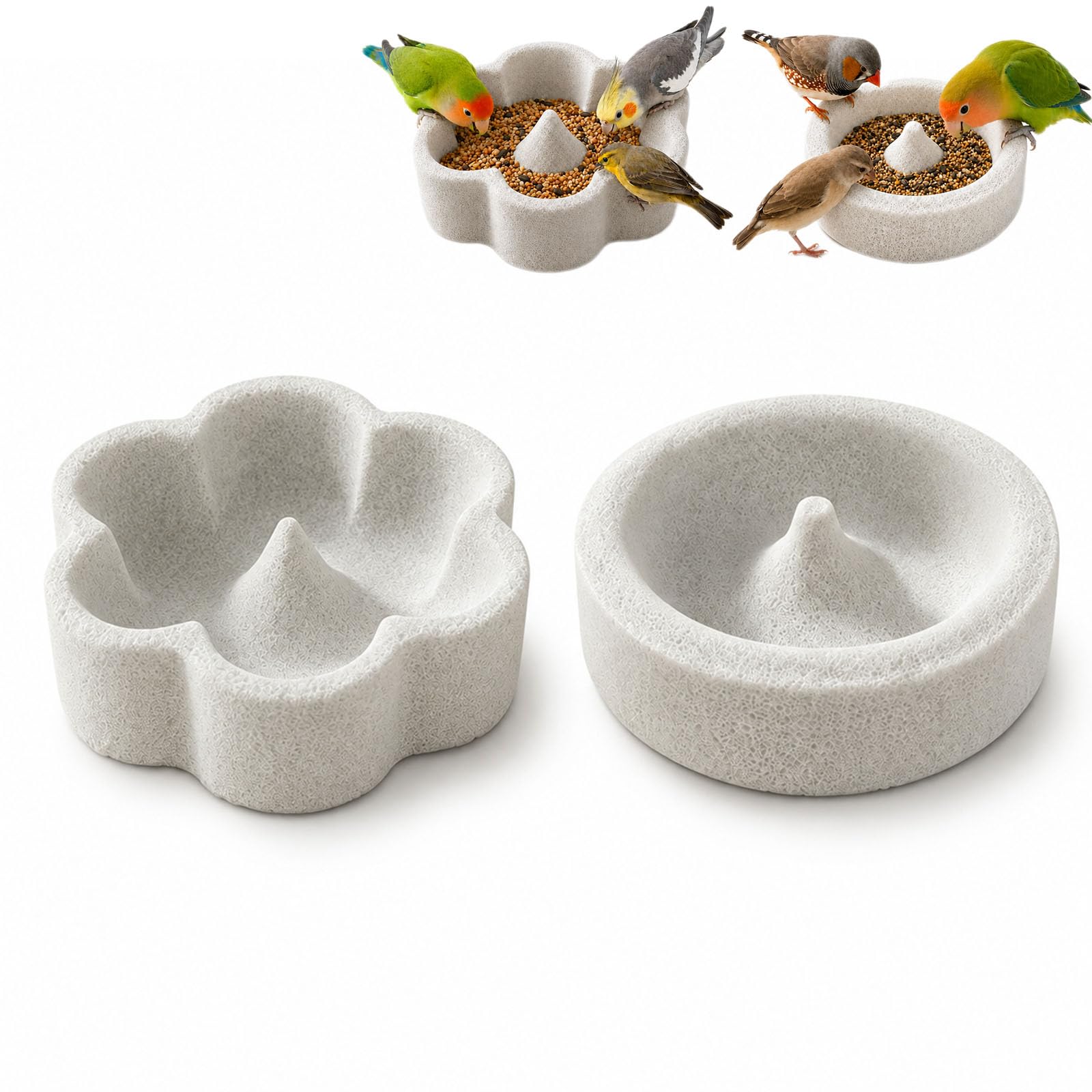 Pumice Stone Bird Feeder Bowl Food and Water, Flower Bird Feeder，2pcs