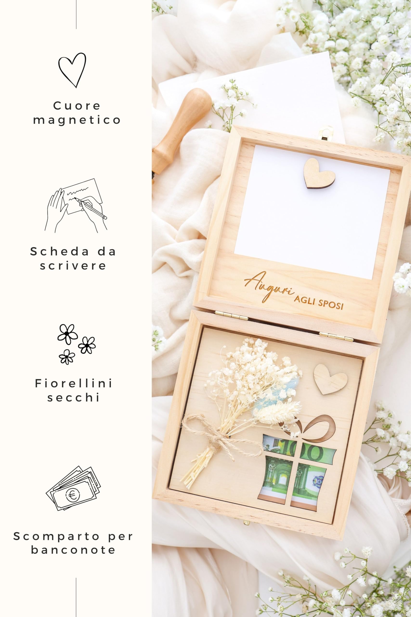 Joli Coon Regalo matrimonio personalizzato per sposi - Porta soldi matrimonio originale - Idea regalo per coppia -14 x 14 x 3,5 cm