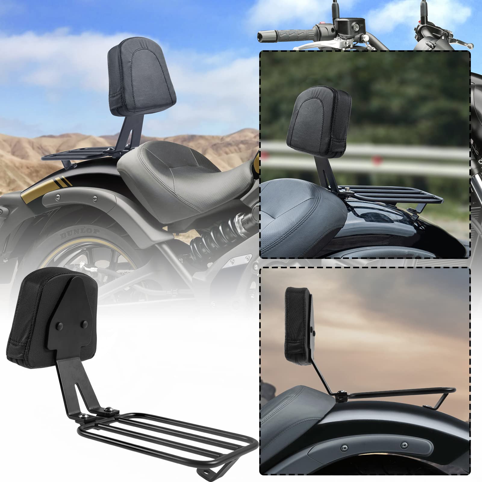 Motorcycle Sissy Bar Driver Backrest Compatible with K-awasaki Vulcan S VN EN 650 VN650 EN650 2015 2016 2017 2018 2019 2020 2021 2022 2023 Rear Luggage Rack Cargo Carrier