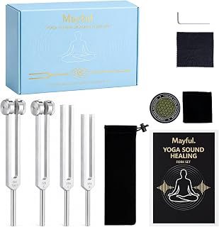 Tuning Forks for Healing Set - 128Hz, 136Hz, 256Hz, 384Hz with Activator, Weighted & Unweighted Sound Tools for Chakra Balance, Yoga, Meditation, Includes Velvet Pouch & Cleaning Cloth