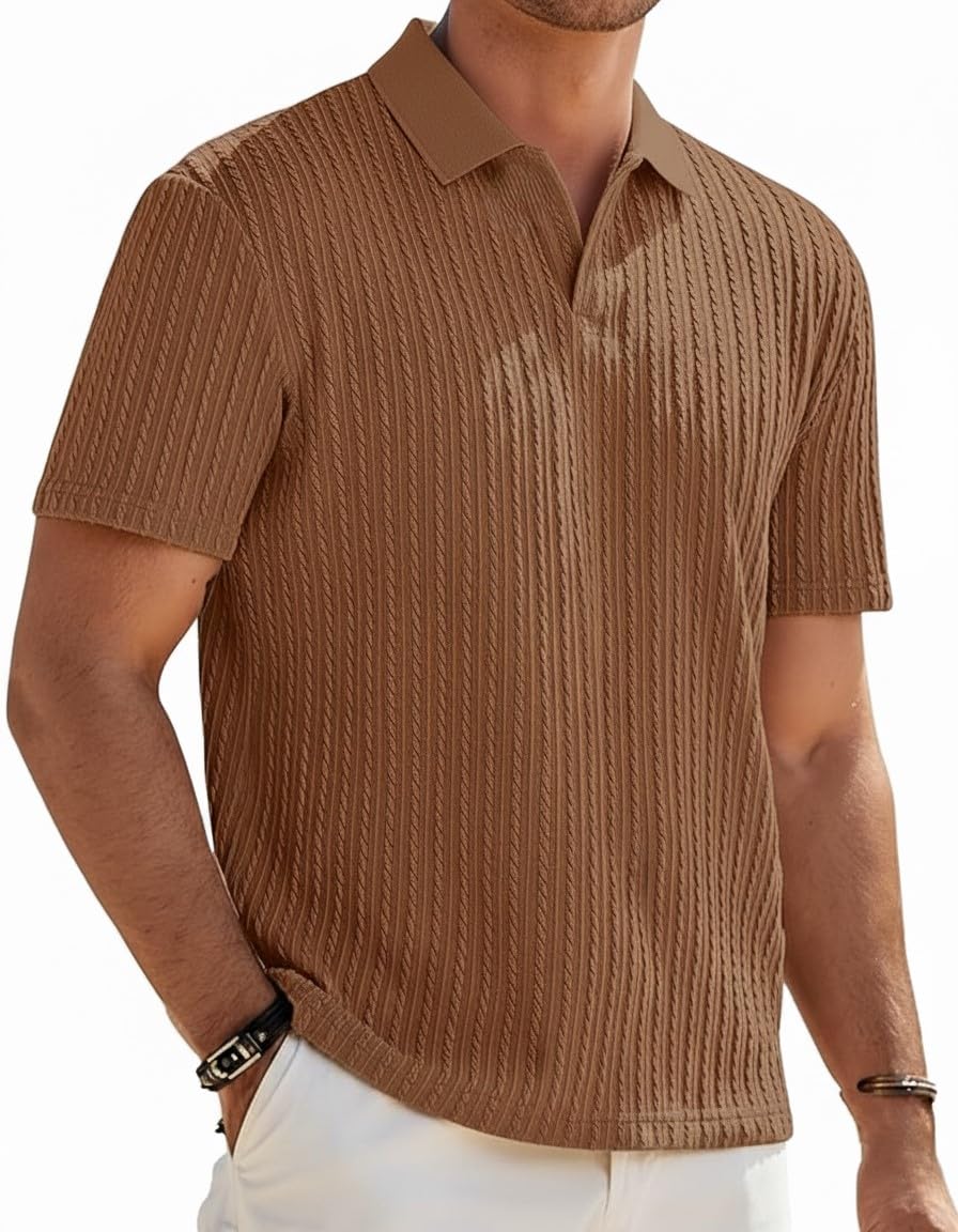 zilcon Mens Casual Polo Shirt Summer Short Sleeve Vacation Button Beach Knit Stretchy Golf Tshirts-picture-50