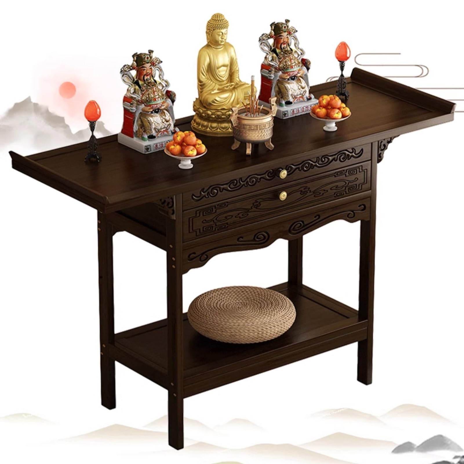 IvyLoutish Meditation Altar Table Cabinet with Drawer, Buddhist Shrine for Living Room, Bedroom, Office, Bathroom (66x33cm)