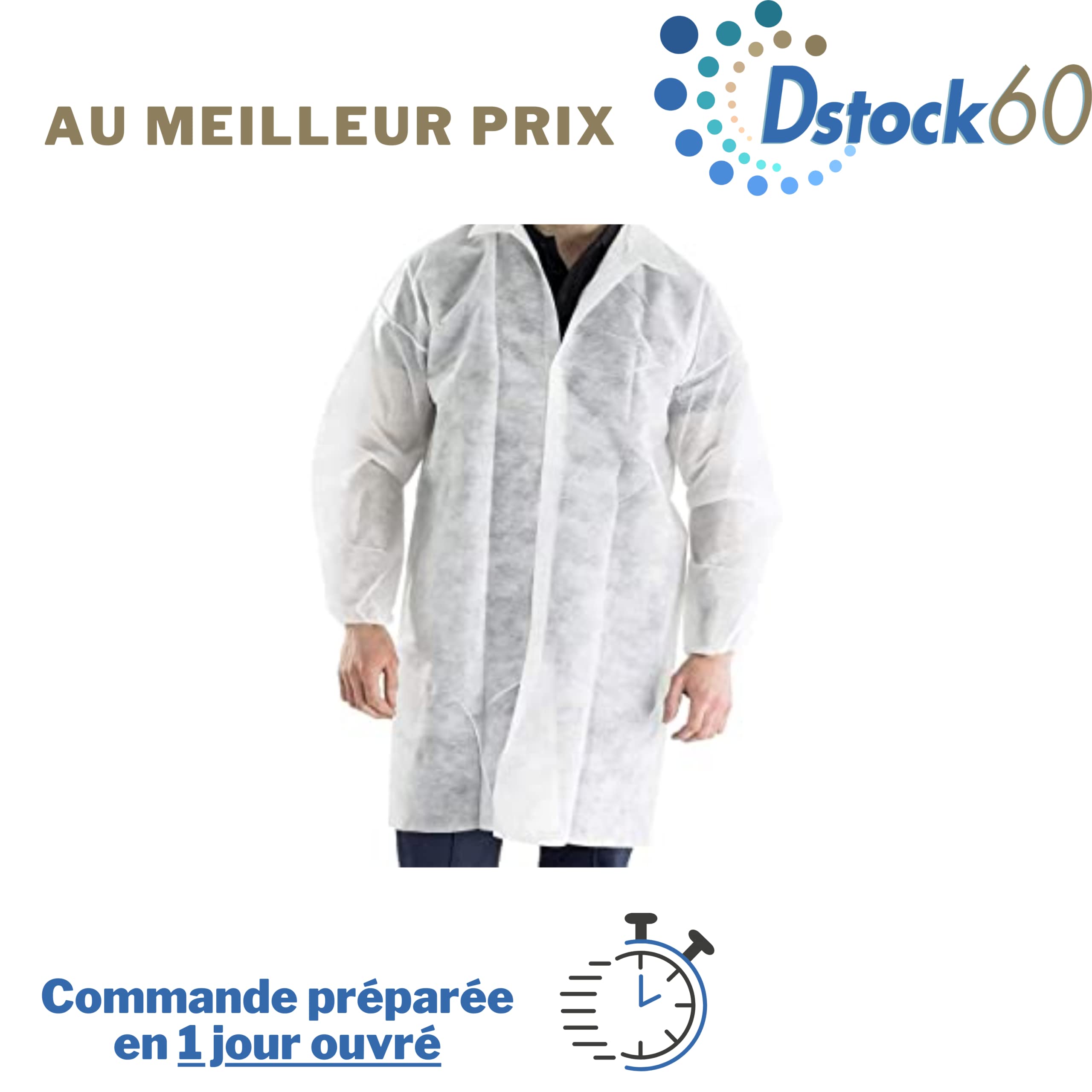 DSTOCK60-50 BLOUSES JETABLES BLANCHES T.XL - BLOUSE EN POLYPROPYLENE NON TISSE - POUR LES