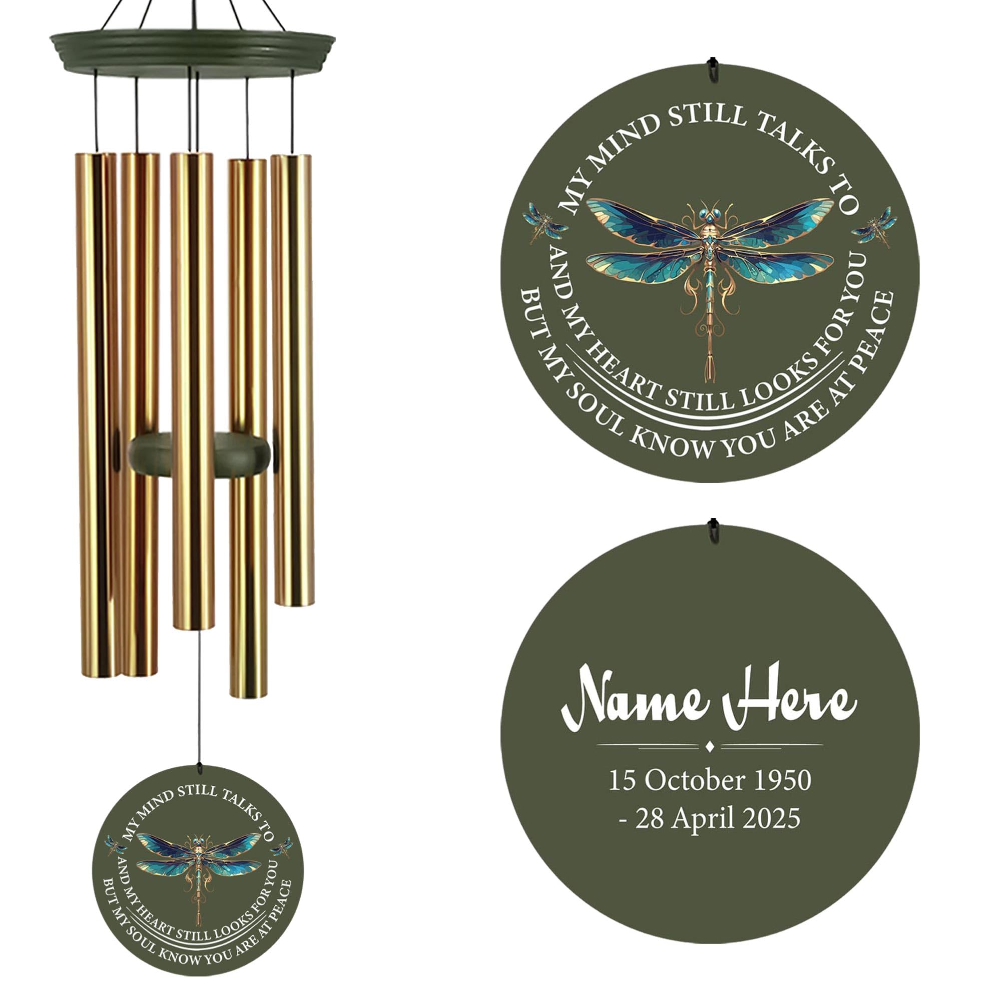 ASTARIN Personalized Wood Wind Chimes, Memorial Wind Chimes, Dragonfly Custom Name Sympathy Gifts Windchime for Loss of Loved One, Condolences 30in/36in Wind Chime for Loss of Loved Ones