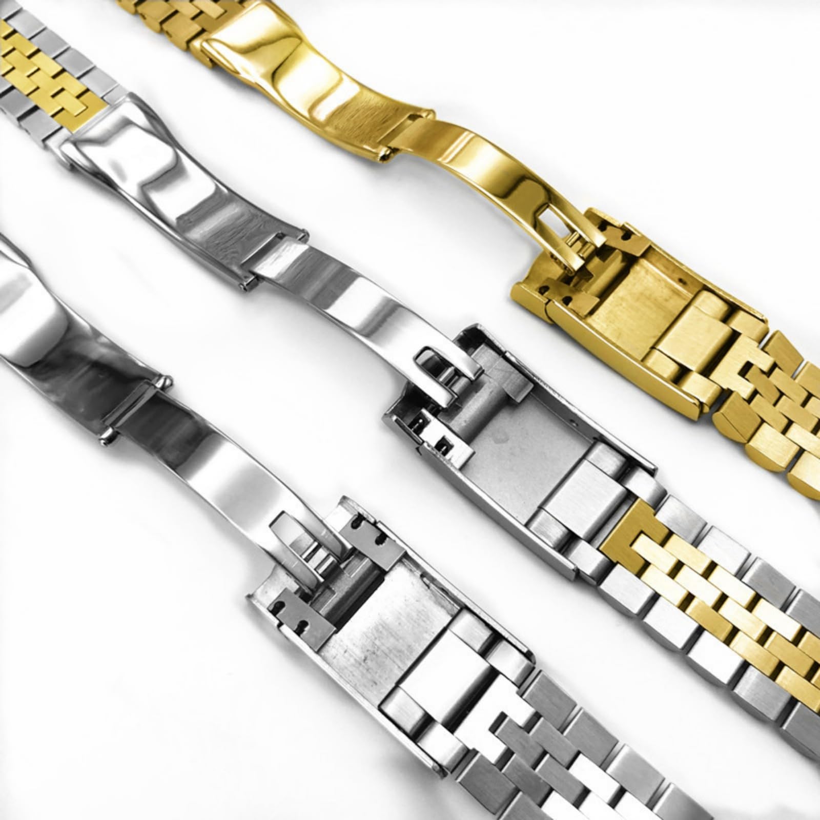 Bracelet Montre 20mm 21mm Acier Inoxydable Style Jubilee Extrémité Courbe Métal Boucle Déployante Sécurité - Argent 20MM