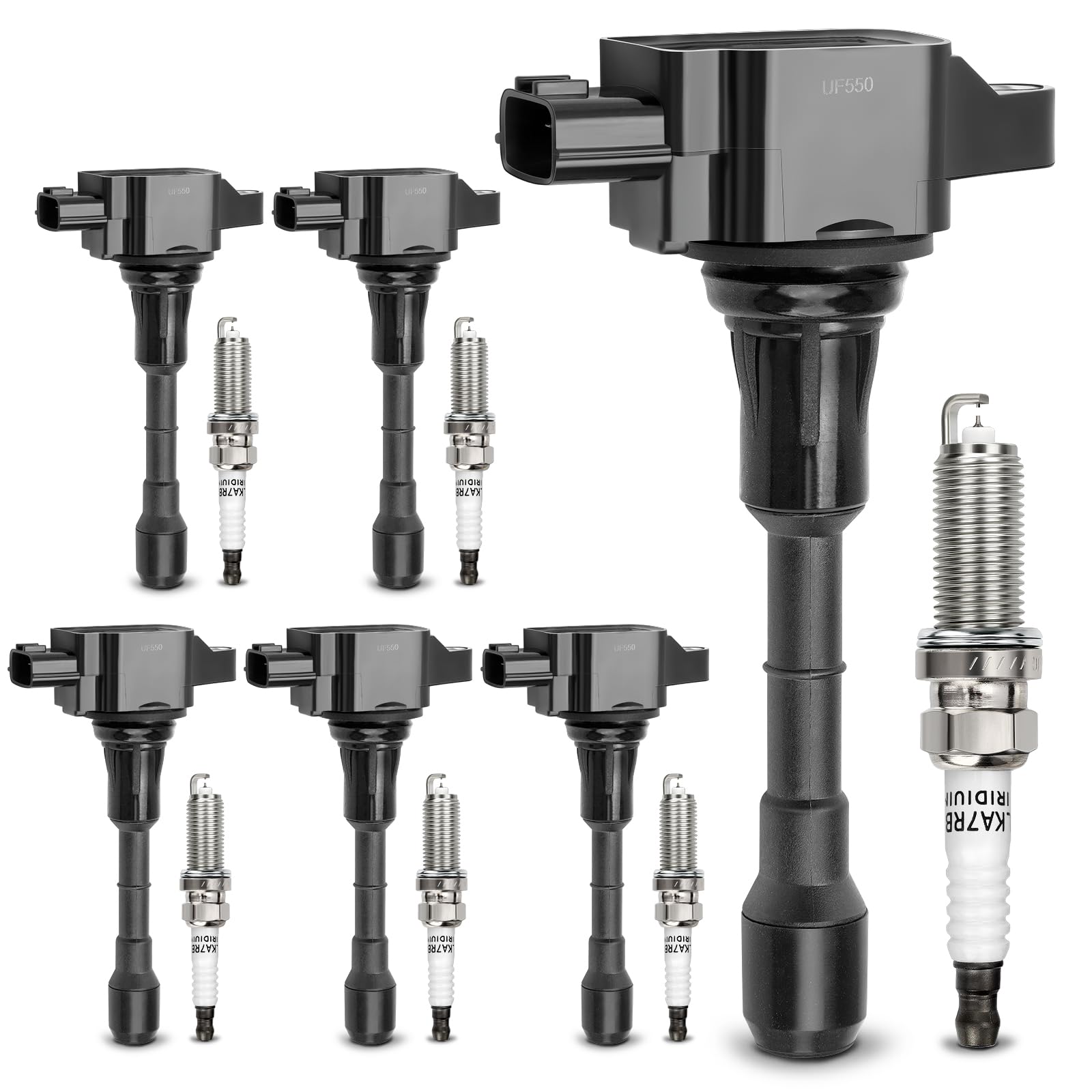 UF550 Ignition Coil & 1406 Double Iridium Spark Plug for Nissan Altima Maxima Murano Pathfinder Quest 350Z/Infiniti EX35 FX35 G25 G35 JX35 M35 M35h Q50 Q70 QX60 3.5L V6 C1670 22448-JA10C 5C1727