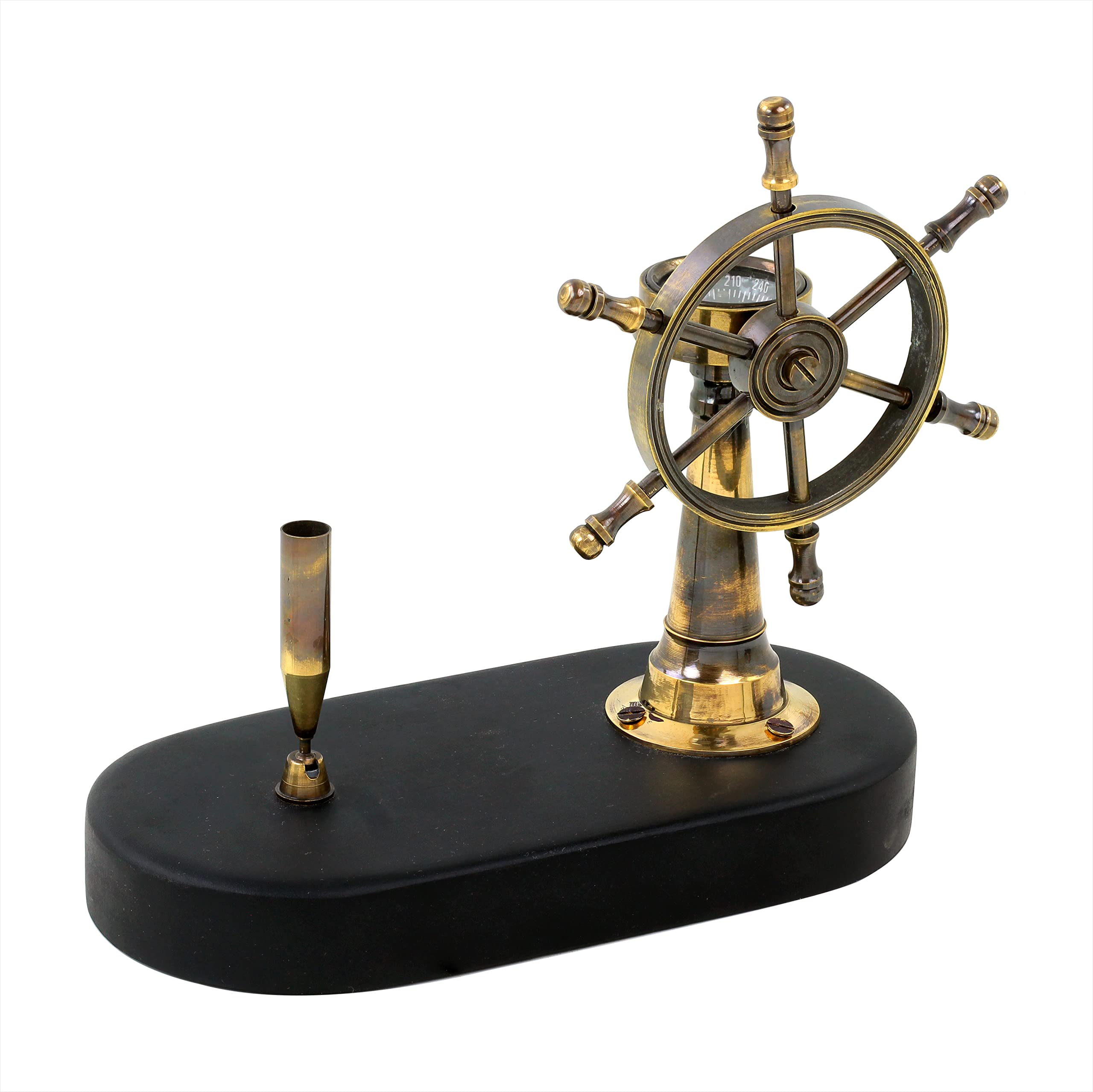 Nagina International HandCrafted Premium Office Decor Pen Holders With Nautical Helmet | Ship Wheel | Navigational Compass | Home DecorativePirate's Gift (Black Antique Metallic Ship Wheel)-picture-20
