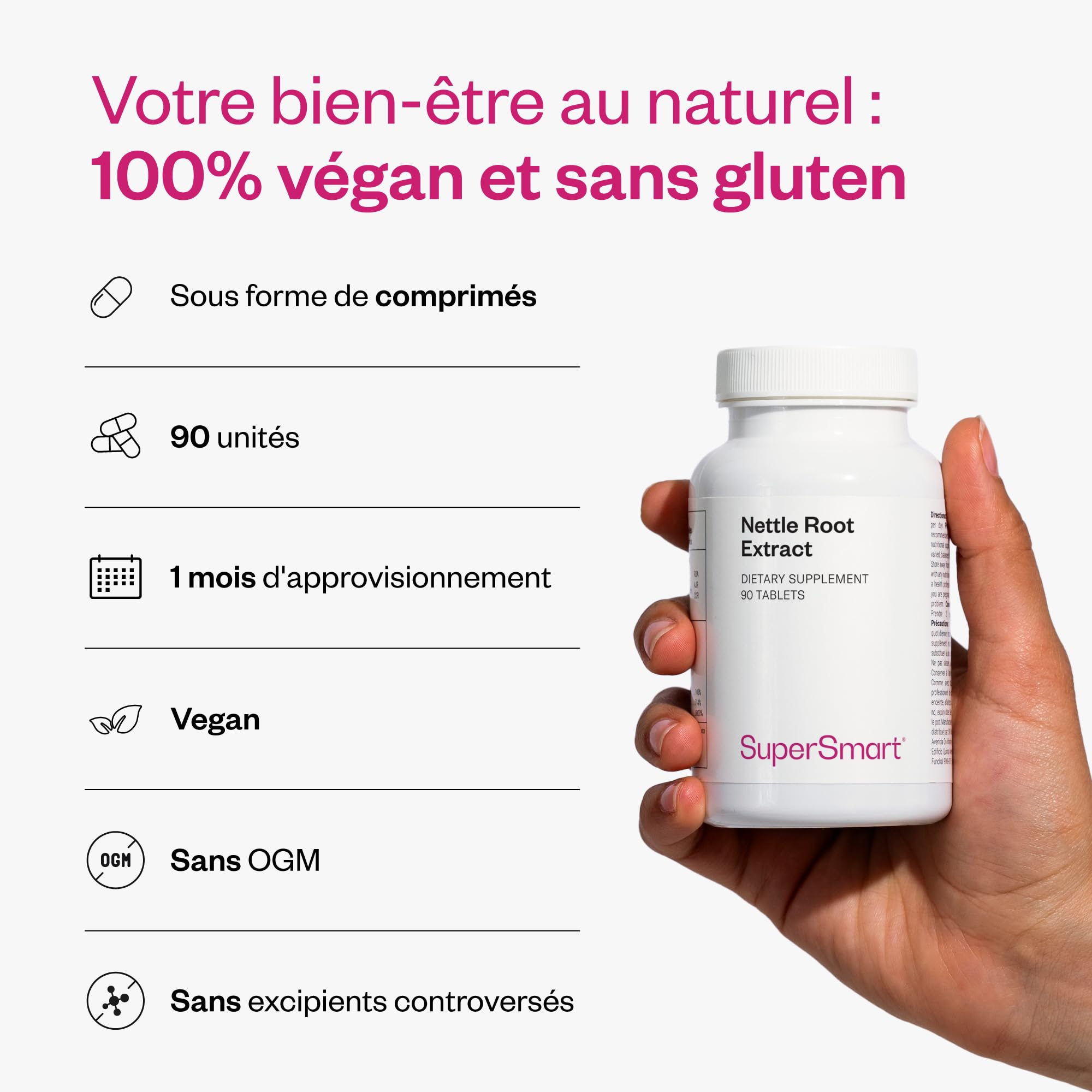 Nettle Root Extract - Extrait Naturel de Racine d’Ortie - Contribue à Soulager les Symptômes de l’Hypertrophie Bénigne de la Prostate (Réveils Nocturnes, Besoins Urgent d’Uriner…) - Supersmart