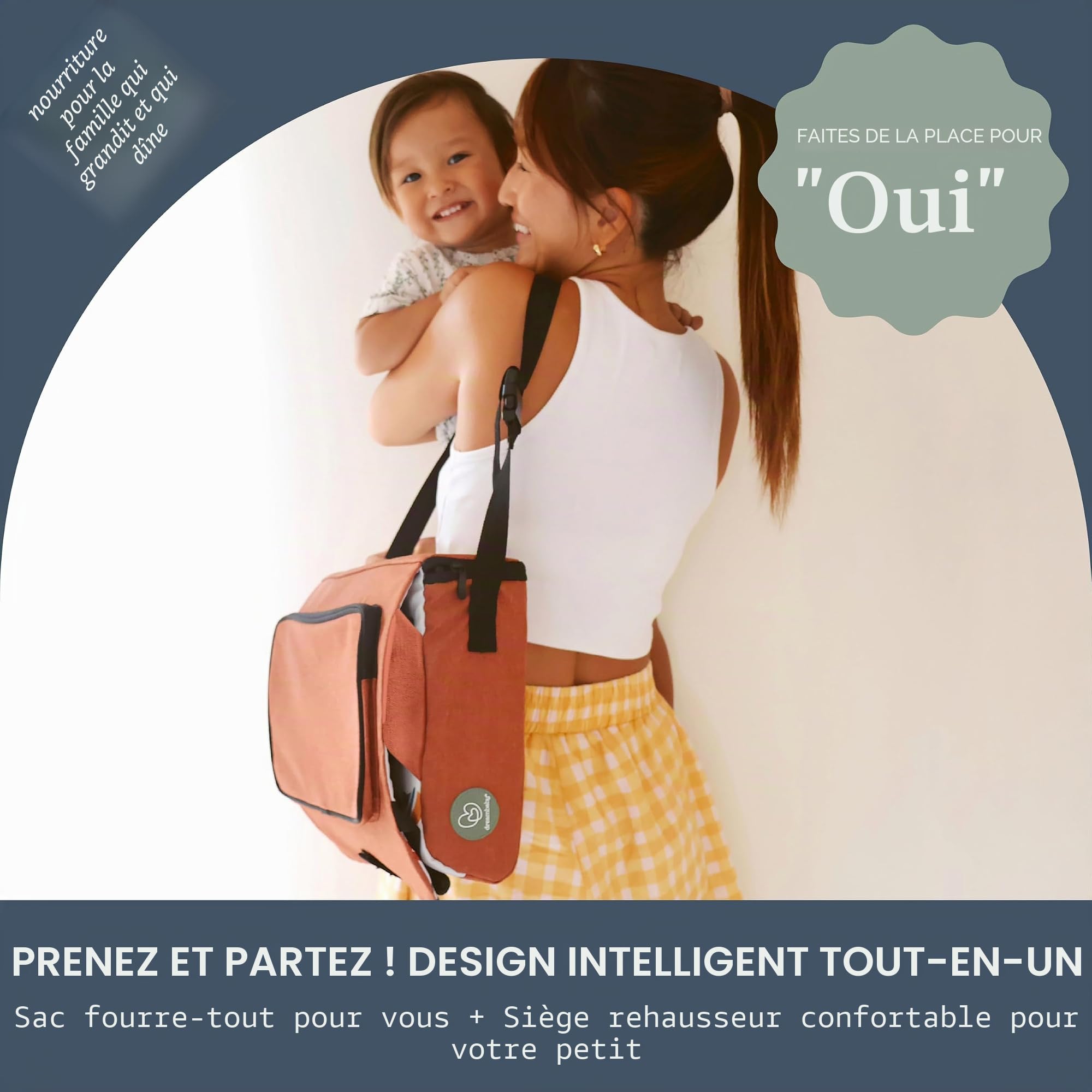 Dreambaby Siège rehausseur On-The-Go pour enfants – Chaise haute portable avec compartiments de rangement pratiques – S'adapte à la plupart des chaises de salle à manger – Léger, compact et facile à