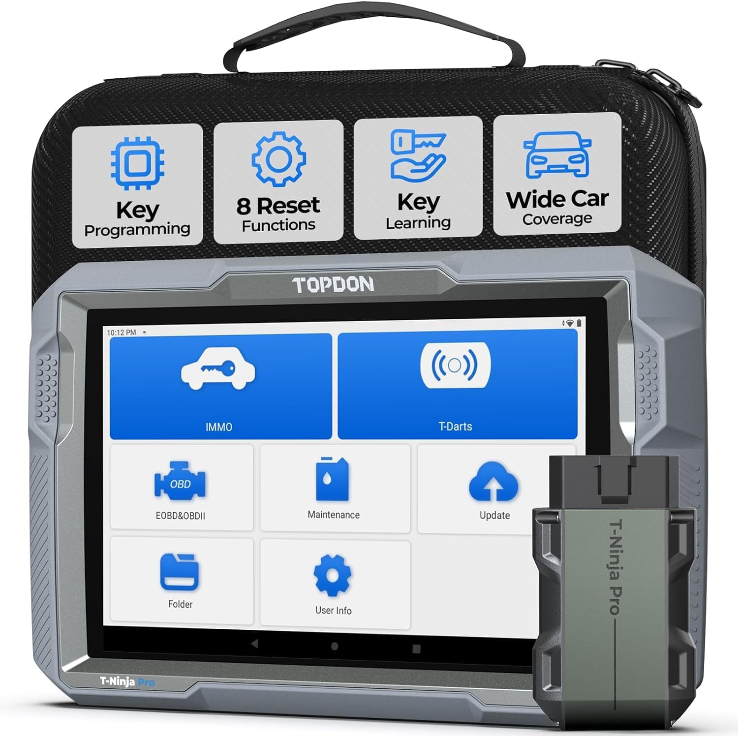 TOPDON T-Ninja Pro Automotive Diagnostic Tool, Key Programming, 8 Reset Functions, Key Learning, Wide Car Coverage