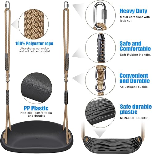 Miniatura 5 de SELEWARE Paquete de 2 asientos de columpio de plástico resistente con cuerda ajustable y conexión rápida, accesorios de repuesto para niños y