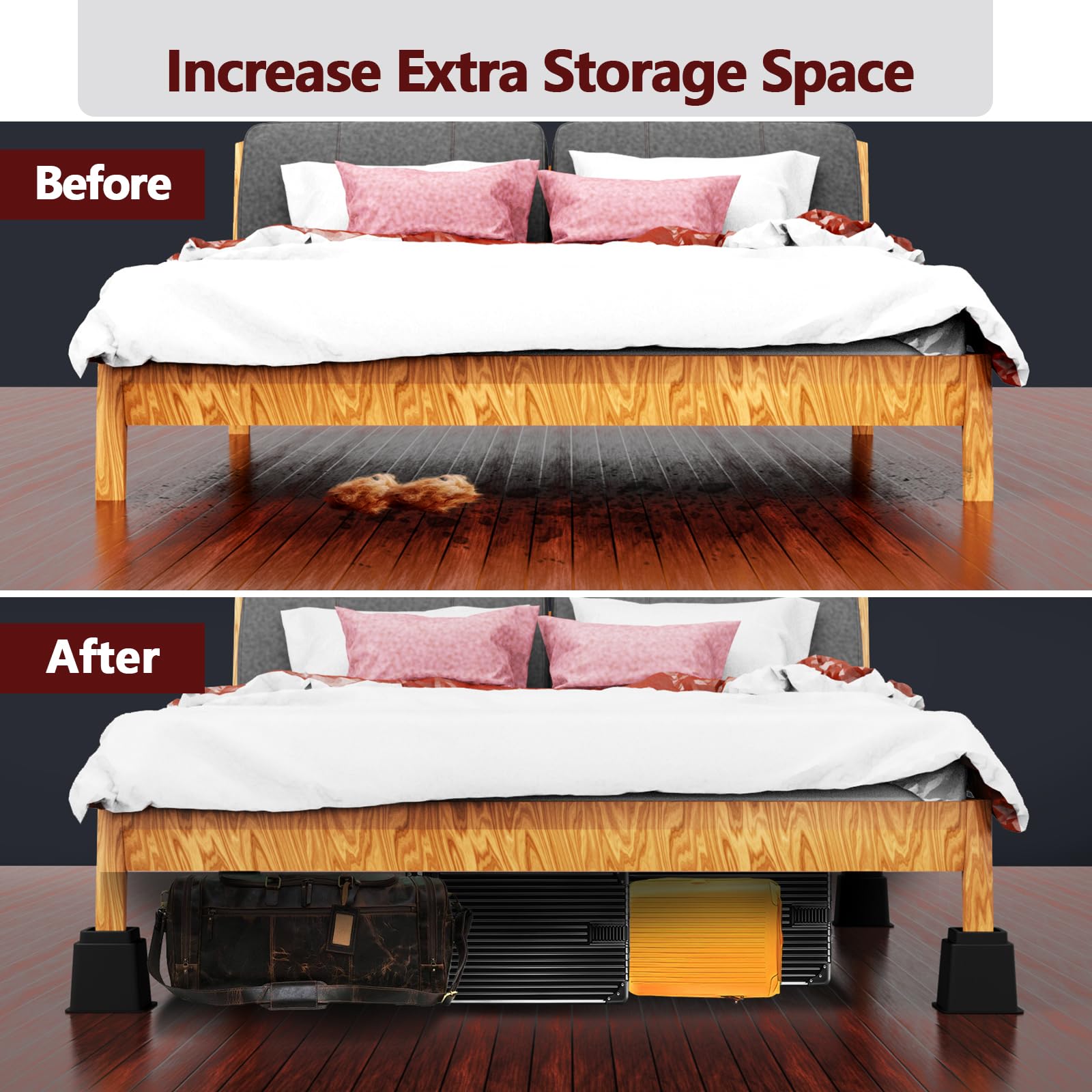 Snapklik.com : Demiwise Bed Risers 8 Inch Heavy Duty - Set Of 4 ...