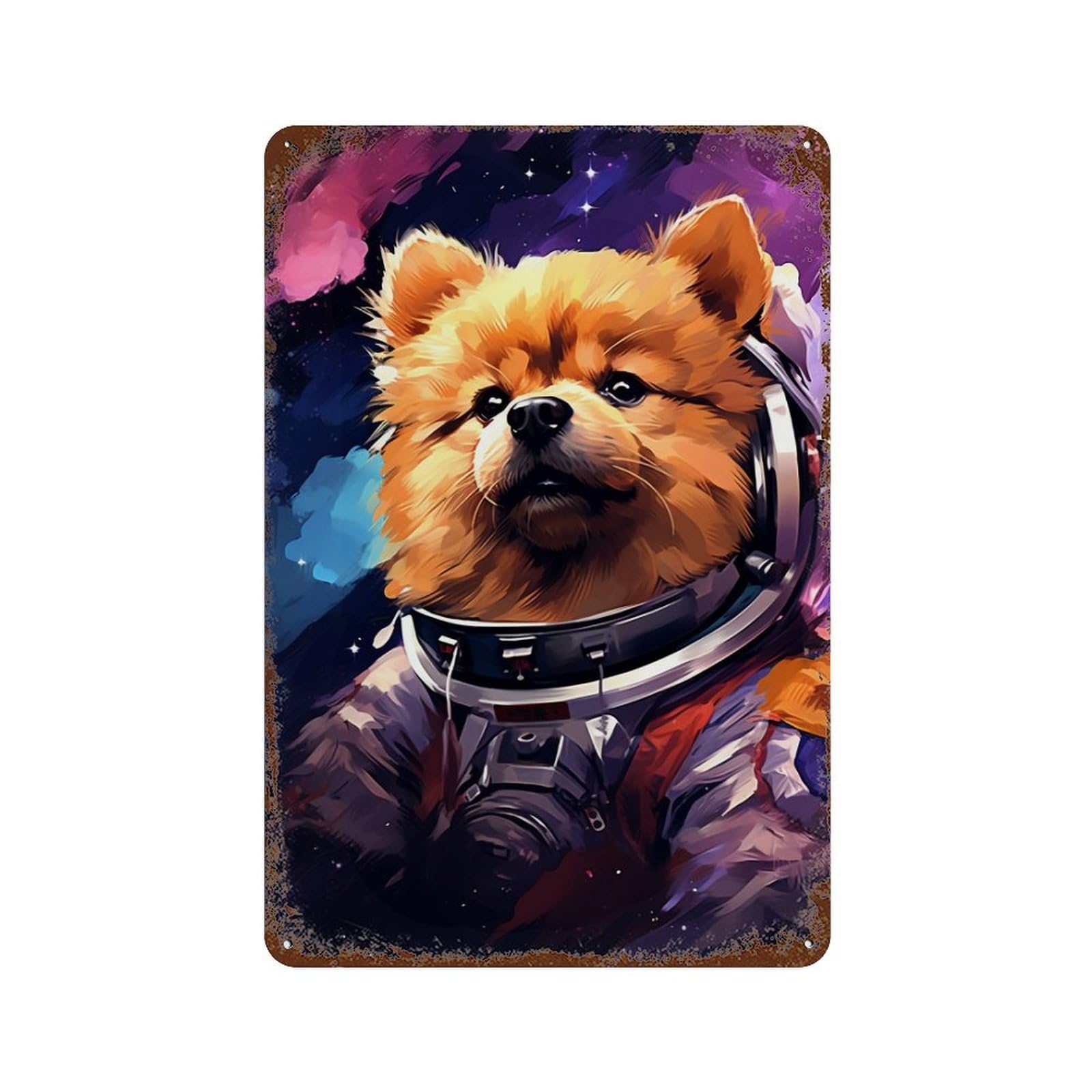 Rust Effect Space Pomeranian Adventure -2 Rusty Metal Tin Sign 11.8"x7.9", Farmhouse Wall Decor for Cafe, Home Bar And Lounge Decor