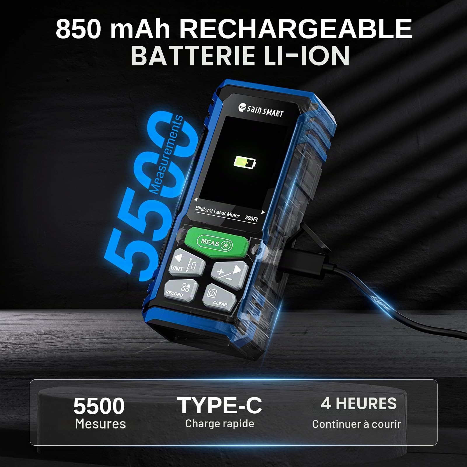 Télémètre Laser Double SainSmart, télémètre bilatéral 120 m avec écran LCD rétroéclairé, télémètre Laser Rechargeable, Niveau électronique, capteur de Longueur/Surface/Volume/Angle