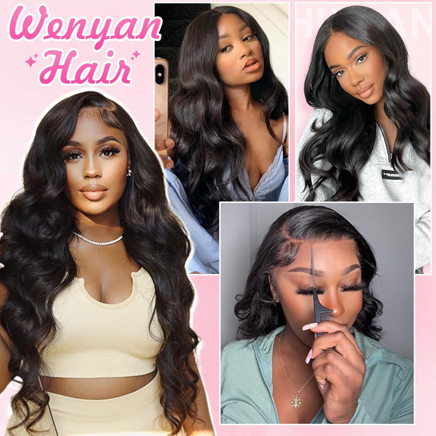 WENYAN Wear and Go Glueless Wigs Human Hair 4x4 HD Lace Body Wave 20 Inch | Pre Plucked Lace Front Pre Cut Body Wave Lace Front Wigs Natural Hairline Wigs 180 Density Natural Color