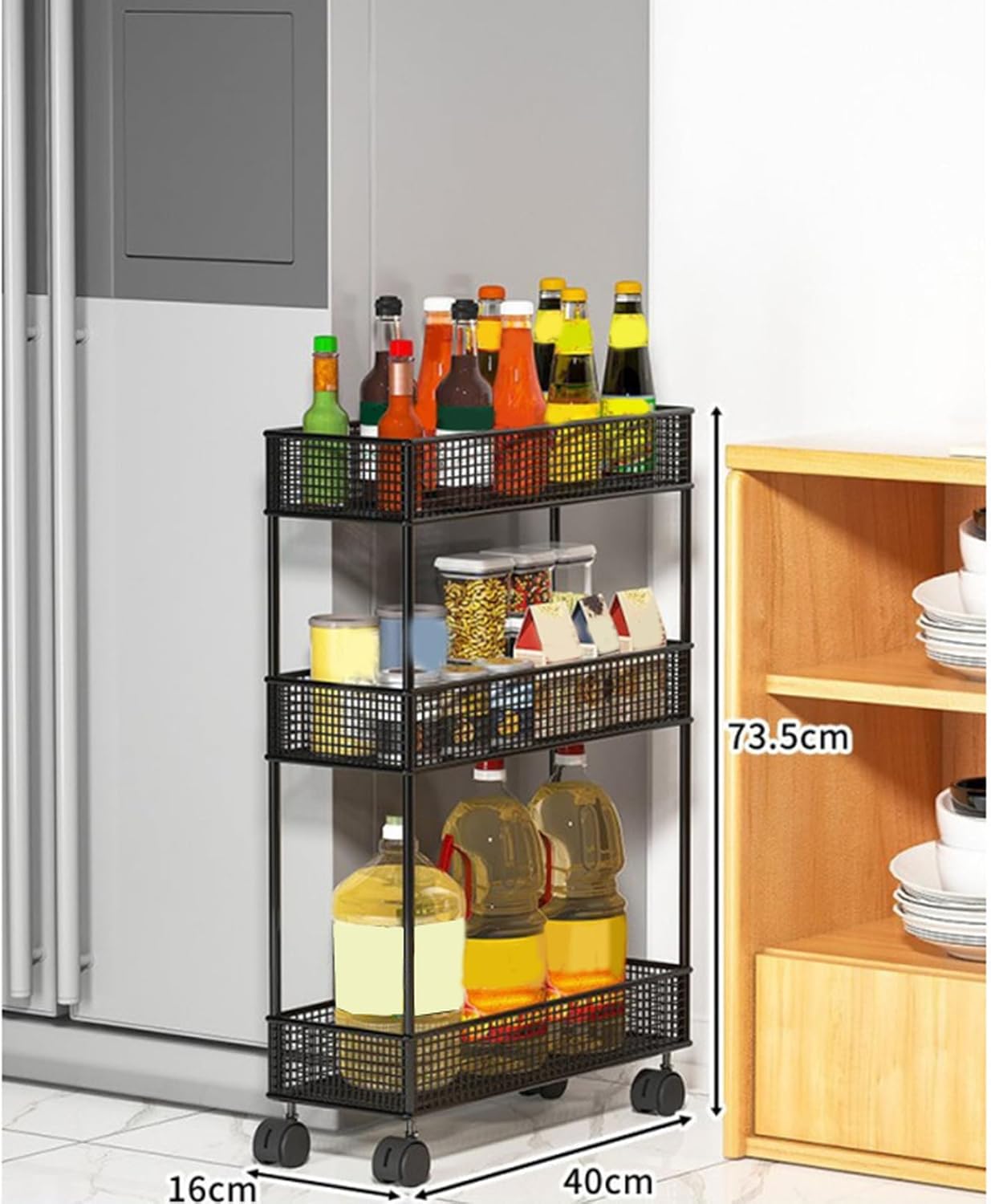 [YXSNG] 隙間収納 幅40 ブラック 40*12*98.5 スリムラック すきま収納 スチールスリム 4段 ワイヤーラック ス