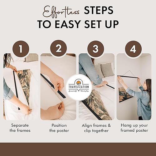 Miniatura 10 de Marco magnético para colgar pósteres, madera de alta calidad, imanes extrafuertes, instalación rápida y fácil, kit completo para colgar en pared,