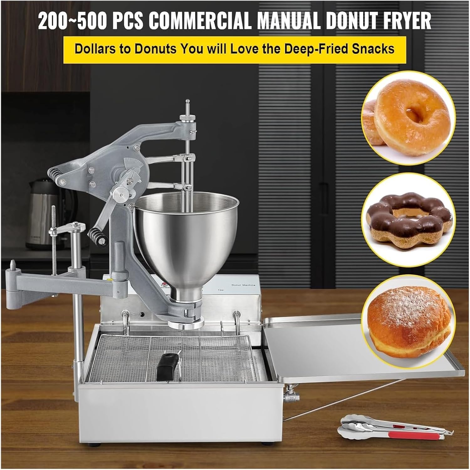 Commercial Mini Donut Maker Machine, 9L Capacity Doughnut Fryer, Manual Donut Maker for Perfectly Fried Treats, Ideal for Bakery & Home Use