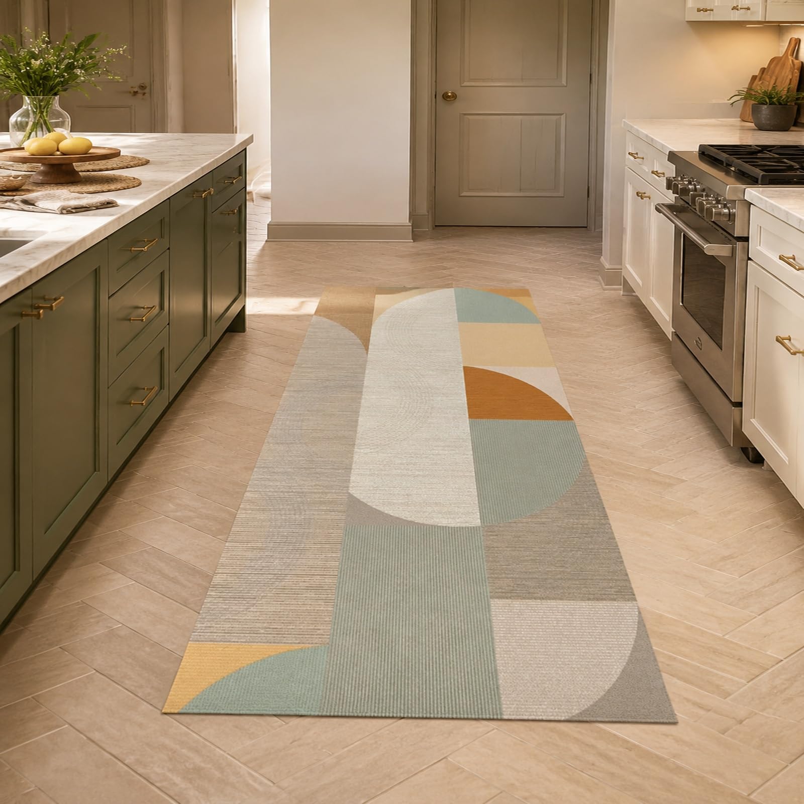 Tappeto Lavabile Antiscivolo, 155 x 155 cm, Geometrico moderno Beige Grigio Blu Arancione Giallo, Tappeti Decorazione Soggiorno Moderni Tavolini da Salotto ArRossoamento,
