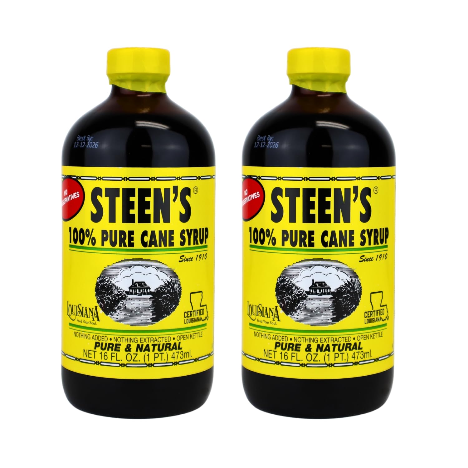 100% Pure Cane Syrup 16fl. Oz - No Additives - No Preservatives - Pure & Natural - Open Kettle - Louisiana's Trusted Brand for Over 100 Years - By Steen's (16 Fl Oz (Pack of 2))