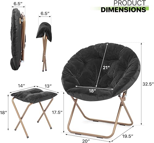 Miniatura 3 de Magshion Silla redonda plegable de gran tamaño con platillo de luna para adultos con reposapiés otomano, silla grande y acogedora para dormitorio,