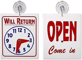 Double Sided "Will Return" Clock and "Open Come in" Sign with Adjustable Clock Hands & Suction Cup, 1 Unit