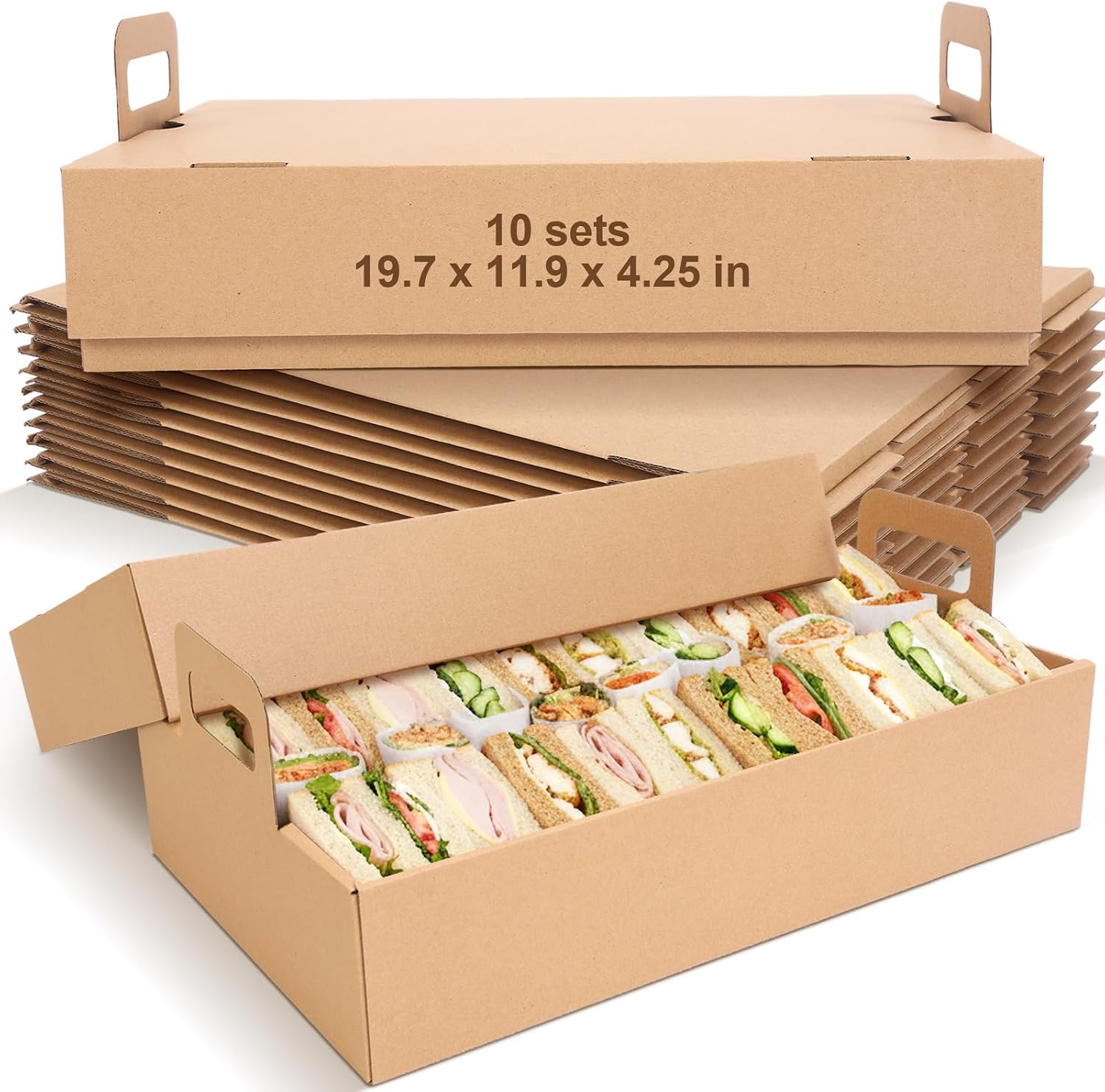 Ceenna 10-pack Kraft Paper Catering Trays with Lids 13 x 9 x 3 Inch Disposable Picnic Platter Serving Boxes for Food Packaging, Cookies, Takeout Food