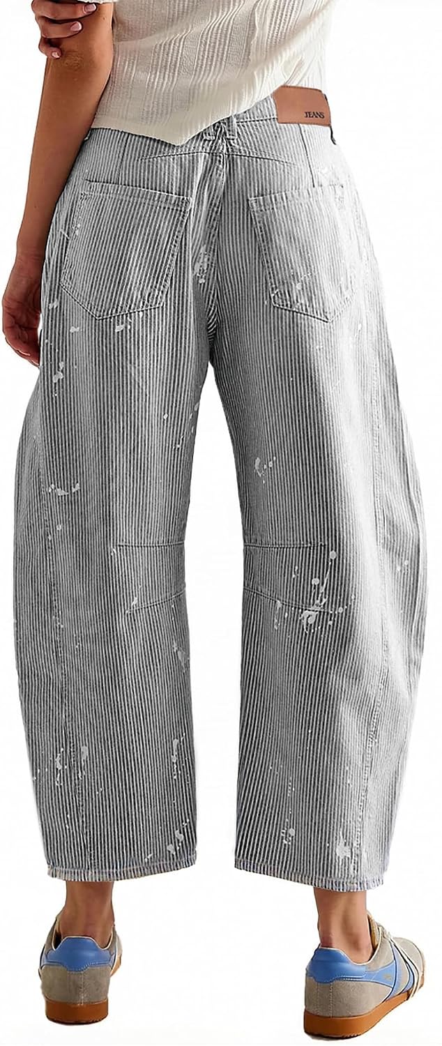 PEIHOT Striped Barrel Jeans for Women Trendy Cropped High Waisted Wide Leg Loose Denim Pants 2026