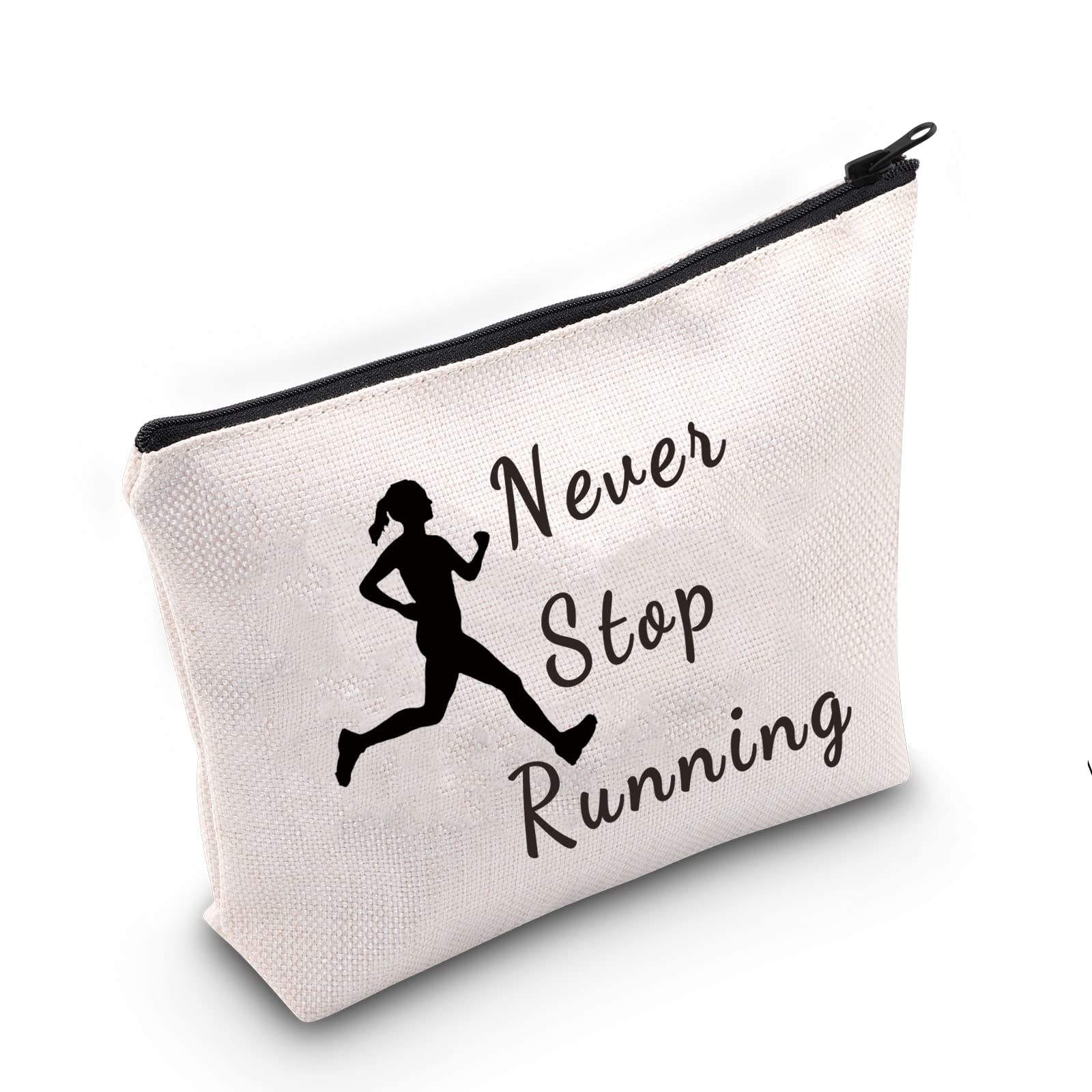 JNIAP Runner Make up Bag Never Stop Running Lover Cosmetic Pouch Zipper Canvas Bag Track Marathon Runner Gifts for Women (Running Bag)