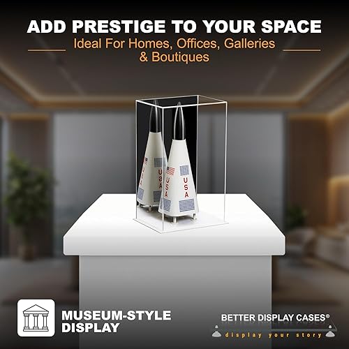 Vista 641 de Better Display Cases Versátil vitrina de acrílico transparente - Caja rectangular grande con base blanca 18" x 12" x 3" (BK09)