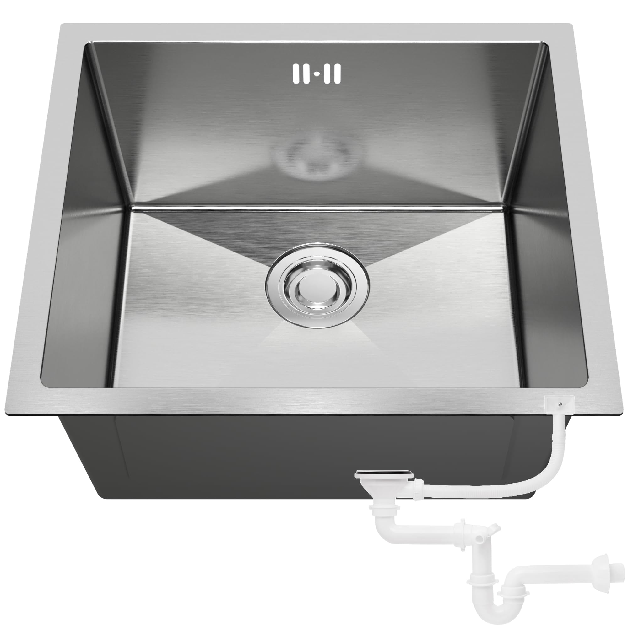 ANW HOME Lavello Cucina 1 Vasca, Lavandino Cucina Acciaio Inox 304 49x44 cm Argento, Lavello da Incasso e Sottotop, Rivestimento Nano, Spessore 3.0+1 mm, Profondità 22 cm, con Sifone
