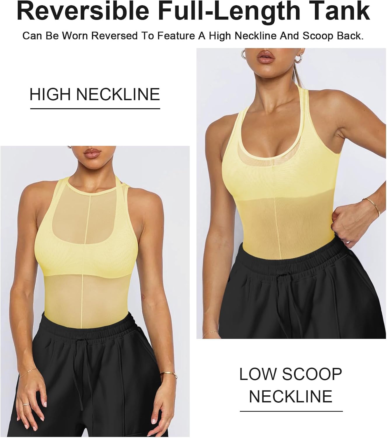 Sexy Mesh Sheer Tops for Women See Through High Neck Low Cut Scoop Back Slim Fitted Tank Mesh Shirt Going Out Tops - Image 3