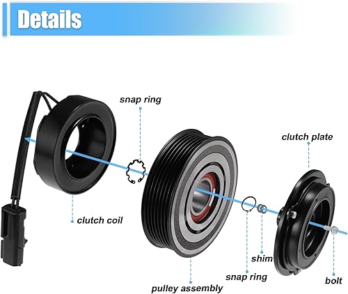 Miniatura 5 de uxcell 1 juego de embrague de compresor de CA reemplazo para DODGE DURANGO 2004-2008 8CYL 5.7L