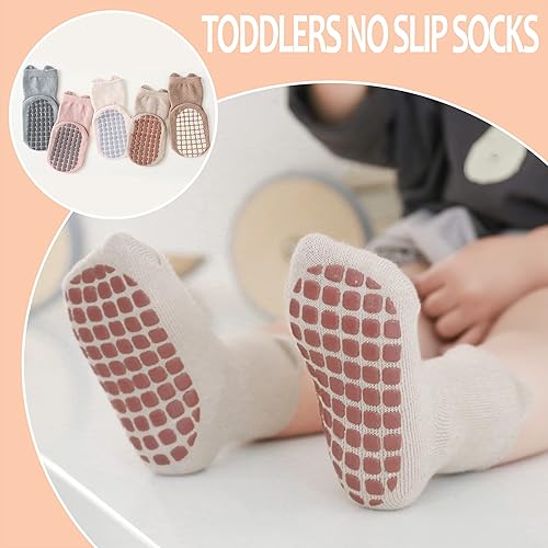Miniatura 4 de TRUEHAN 5 pares de calcetines antideslizantes con puños para bebés, para niños y niñas