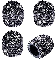 DBlosp Black Diamond Rhinestone Valve Stem Caps, 4 Pack Handmade Bling Universal Car Tire Caps - Dustproof Anti-Rust Chrome Accessories