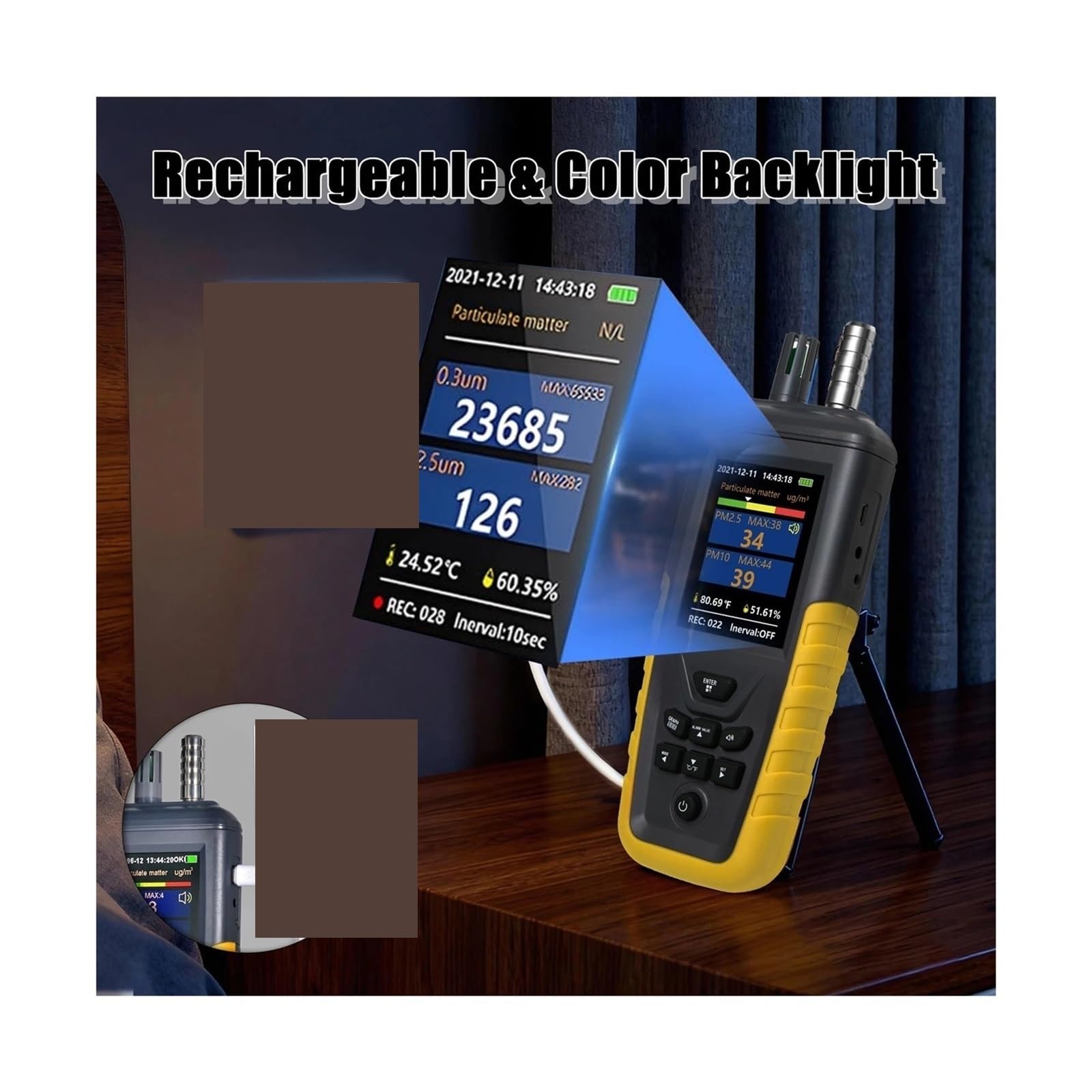 Air Quality Monitor, Contatore Di Particelle Del Monitor A Qualità 'aria Rivelatore PM2.5 0.3-10μm 999 Record TFT For Il Ministero Degli Interni De Pm2